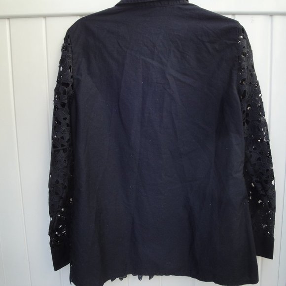 Banana Republic Blouse Lace Long Sleeve Preppy Classic Cotton Petite Large - Picture 5 of 6